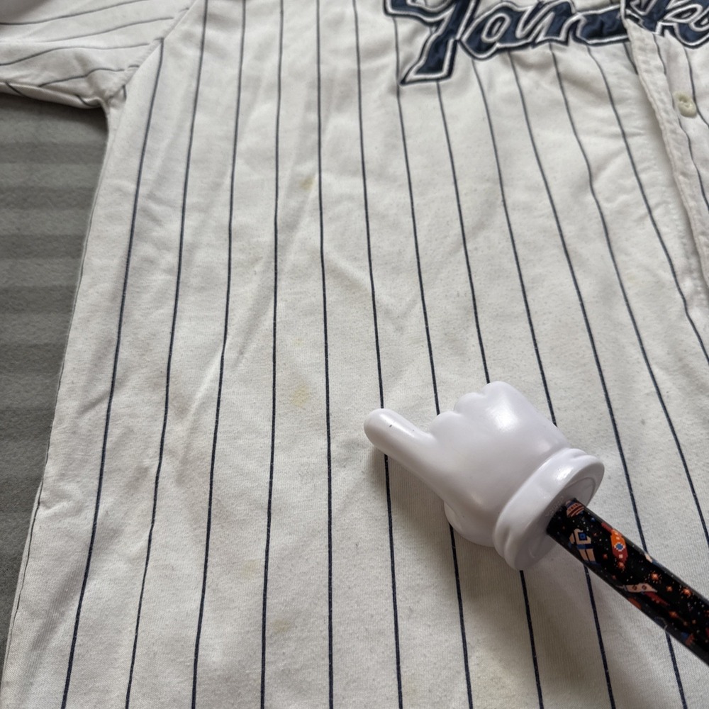 Vintage STARTER New York Yankees Pinstripe Baseball Jersey Mens XL Fair Con READ - Picture 9 of 16